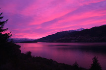 Purple sunset over the Remarkables, New Zealand. 