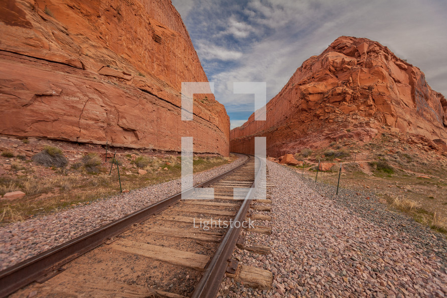 train track through a canyon 