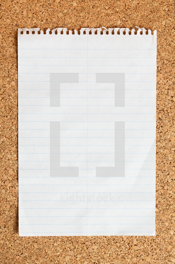 lined paper on a cork board 
