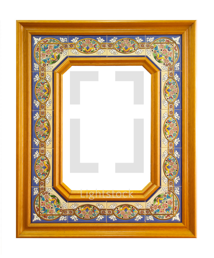 Empty frame made of handpainted ceramic tiles.