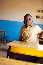 A child in a classroom in Malawi, Africa 