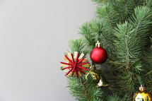 Ornaments on a decorated Christmas tree 