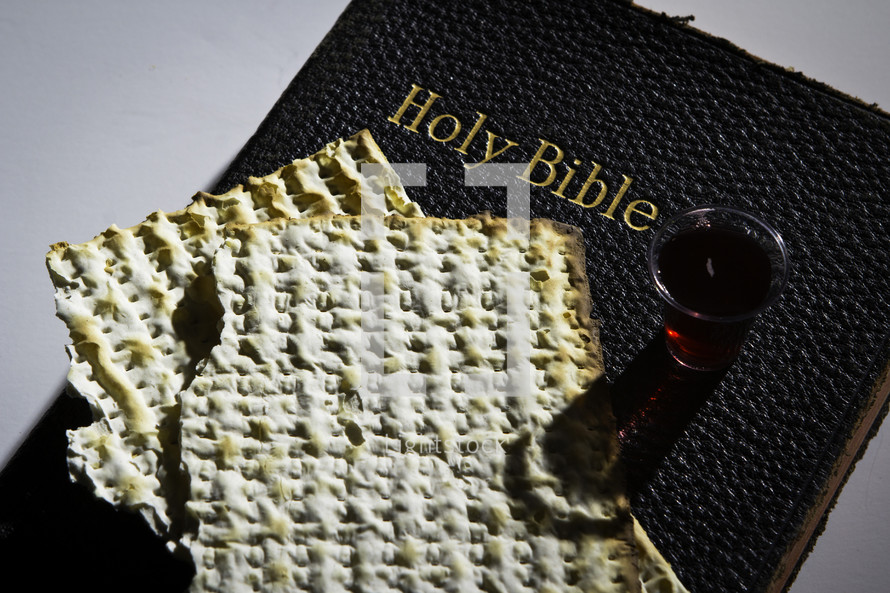 Communion elements sitting on top of closed bible