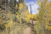 a child on a mountain trail in fall 