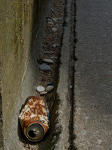 rusted can in a gutter