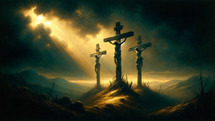 3 crosses upon calvary at nightfall