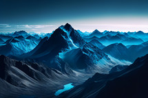 Mountains with a blue hue and snow