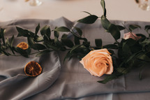 peach roses on gray silk 