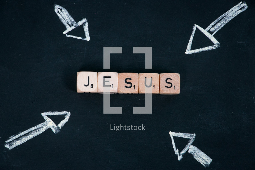 arrows pointing to the word Jesus 