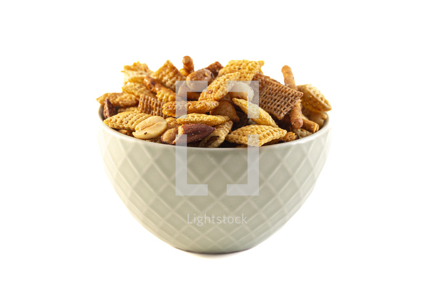 Chex mix in a bowl