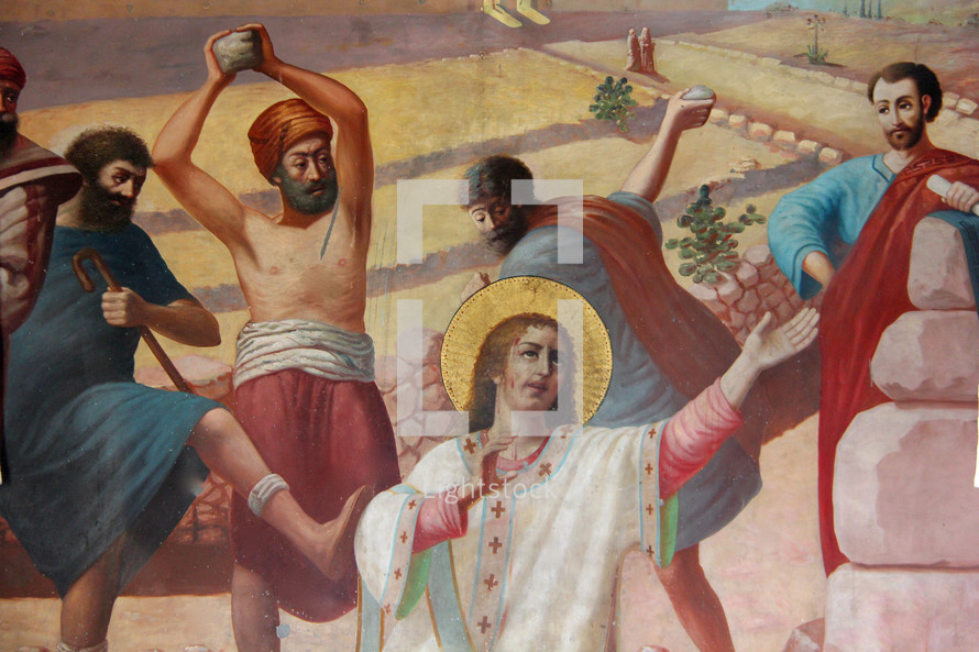 Painting depicting the stoning of Stephen.