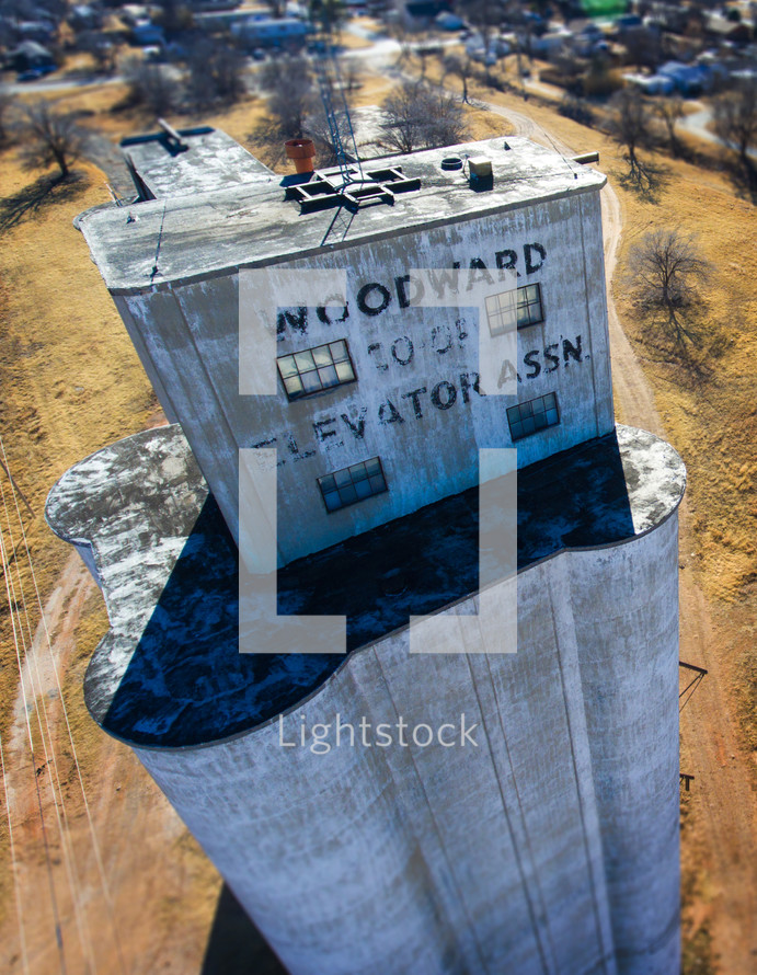 Aerial shot of a grain elevator in Northwest Oklahoma.