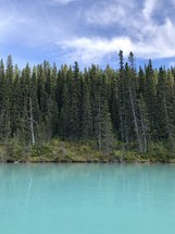 turquoise blue lake and forest 