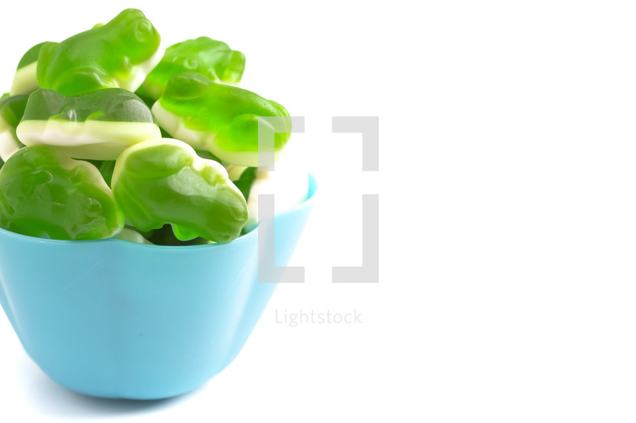 Gummy Green Frogs with a Mashmallow Candy Bottom Layer Isolated on a White Background