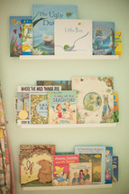 children's books on a shelf 