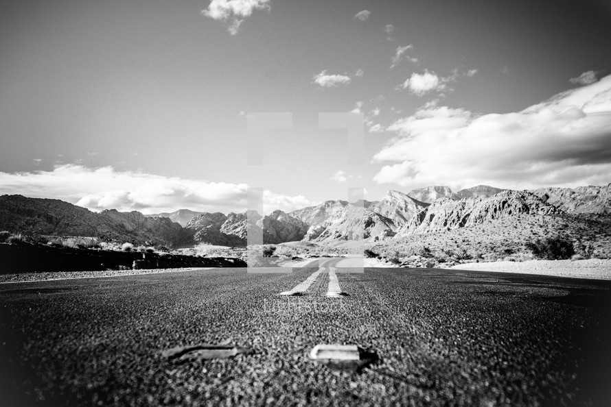 looking down a highway in Nevada