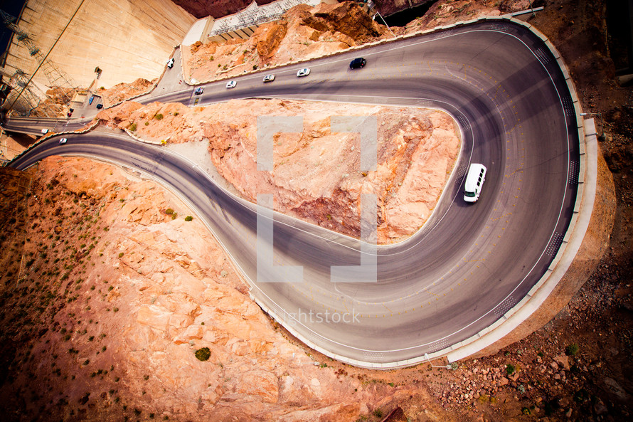 curve in the road near the Hoover Dam
