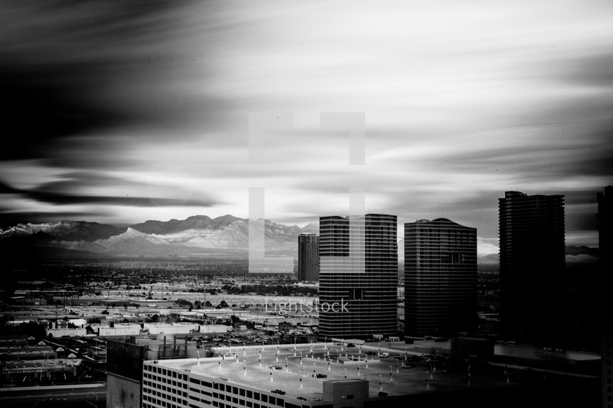 viewing distant mountains from a Las Vegas hotel