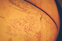 Australia on a globe