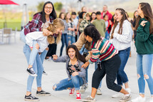 group of excited teen girls 