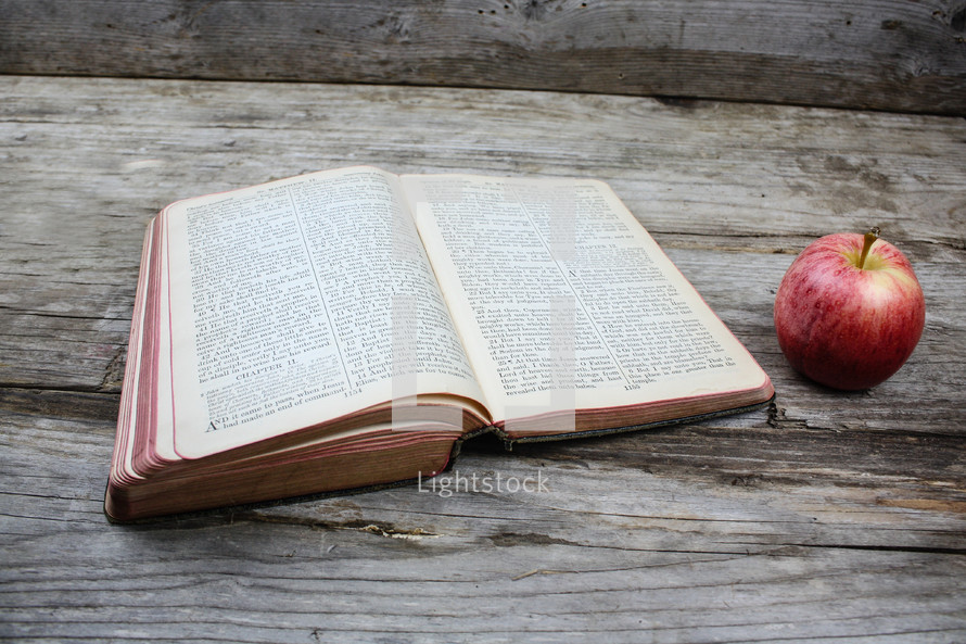 open Bible and apple 