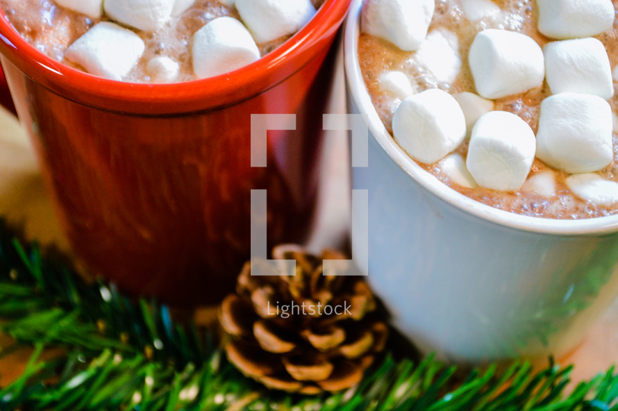 marshmallows in mugs of hot cocoa 