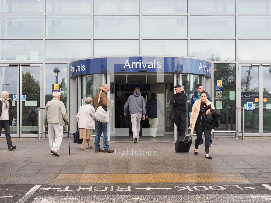 BRISTOL, UK - CIRCA OCTOBER 2016: Arrivals entrance at Bristol International Airport