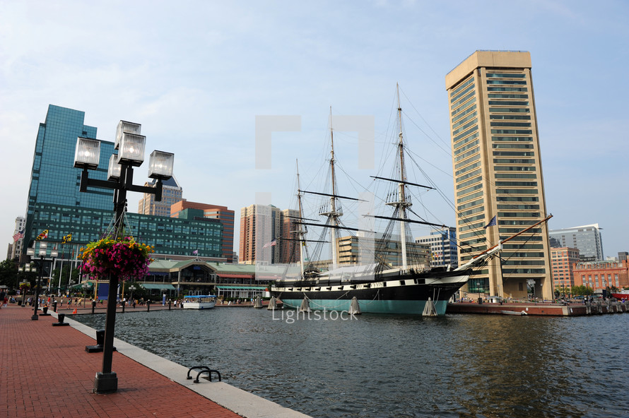 ship docked in the Baltimore harbor 