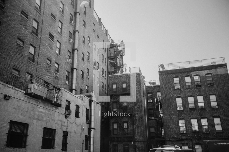 fire escape ladder on a brick building 