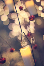 Christmas ornaments and bokeh Christmas lights 