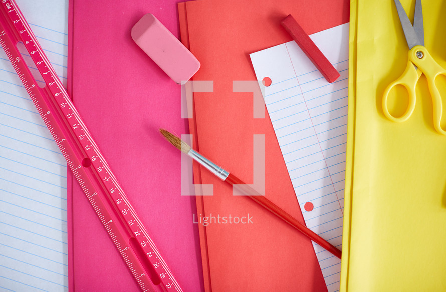 colorful school supply on a desk 