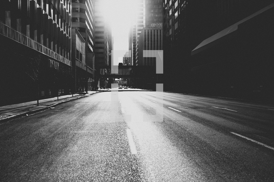 empty streets in black and white