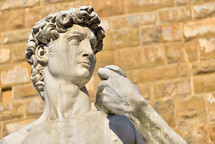 statue of David by Michelangelo Bunarroti at Piazza della Signorria in Florence, Italy