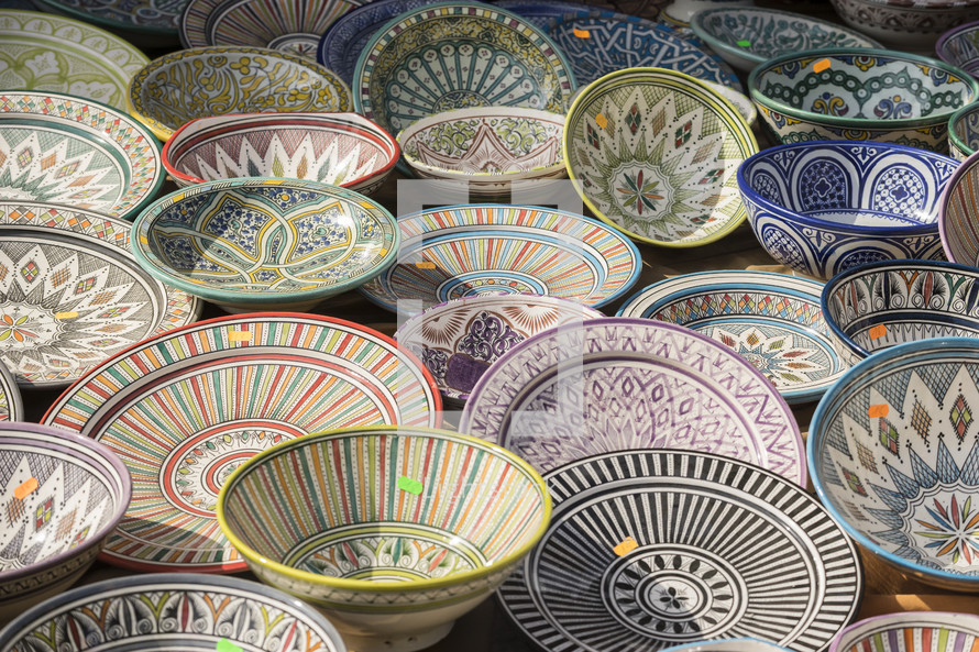 colorful bowls at a market 