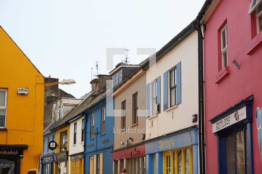 row of colorful buildings 