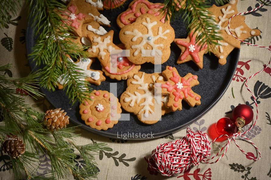 gingerbread Christmas cookies on a tray 