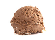 Single Scoop of Rocky Road Ice Cream Isolated on a White Background
