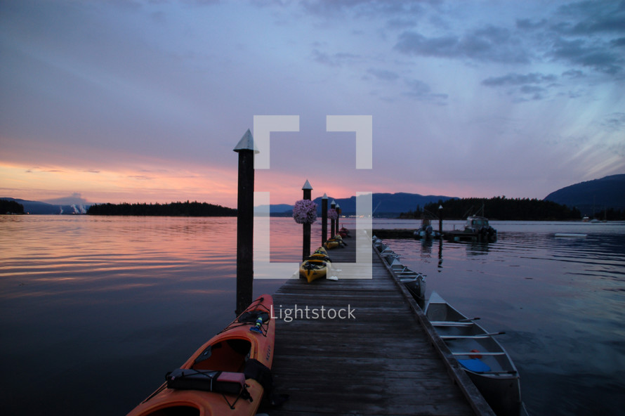 kayaks on a dock 