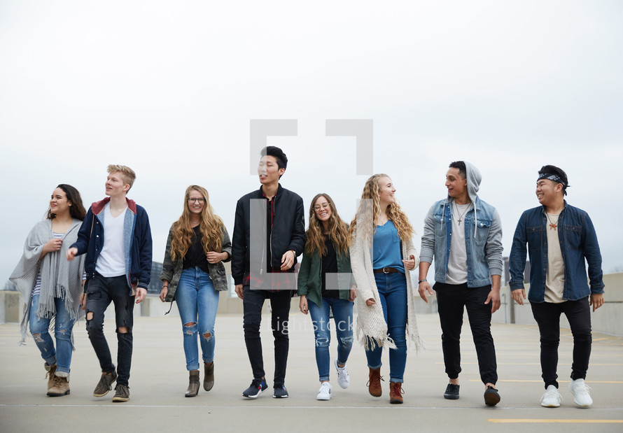 group of teens walking 