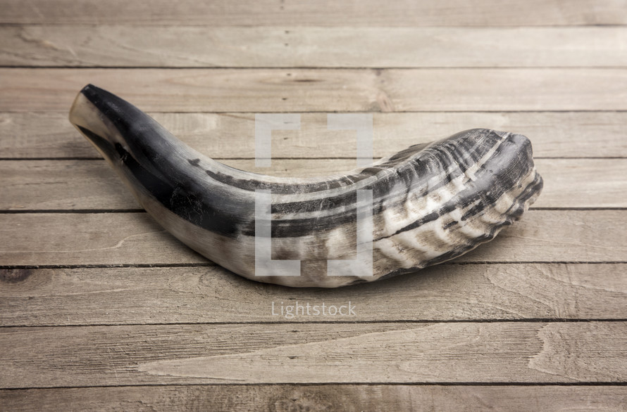 The Shofar on a wood background 