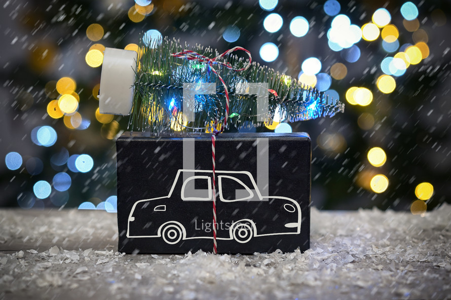 Abstract Present and Car Draw Carrying A Christmas Tree