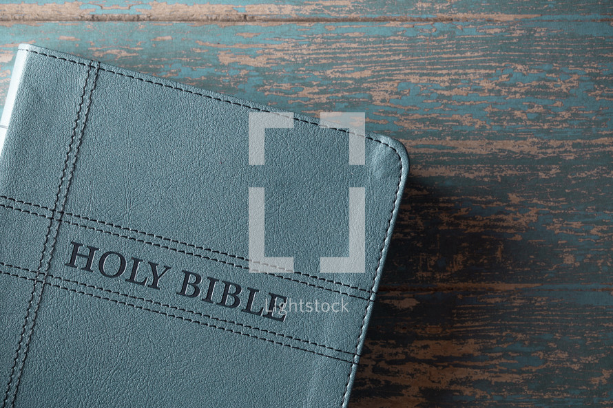 Bible on a green wood background 