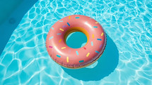 Inflatable donut in a swimming pool in the summer. AI Generated