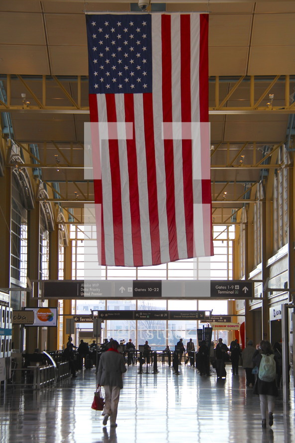 American Flag hanging in Central Station 
