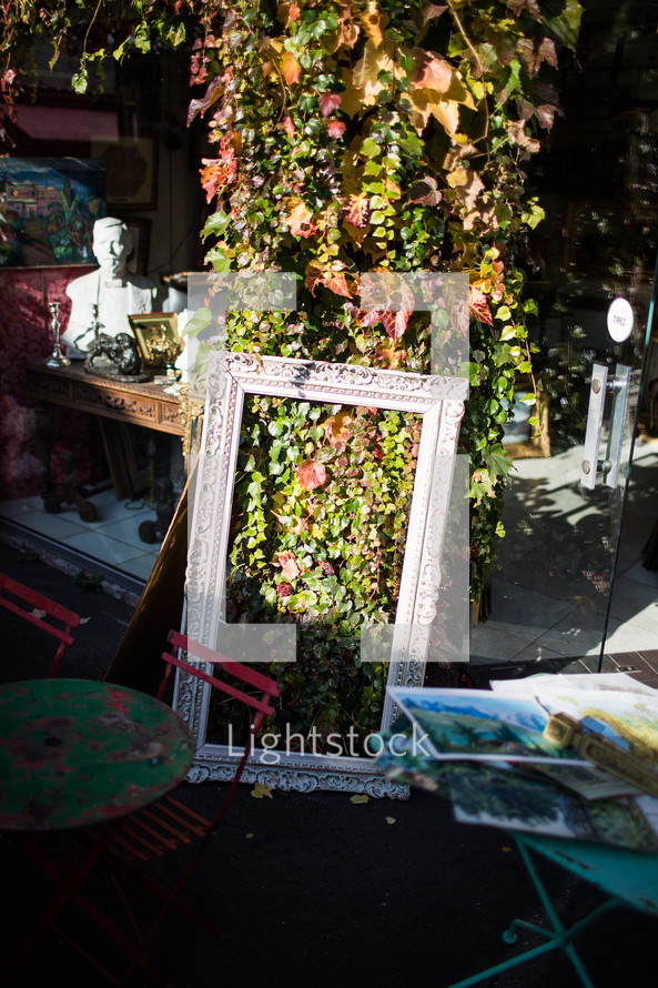 antiques in a street market in France 