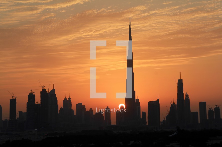 Burj Khalifa in Dubai at sunset