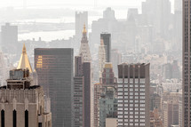 buildings in fog in New York City 