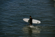 a man with a surfboard in the ocean 
