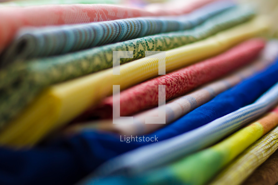 Stack of colorful fabric.