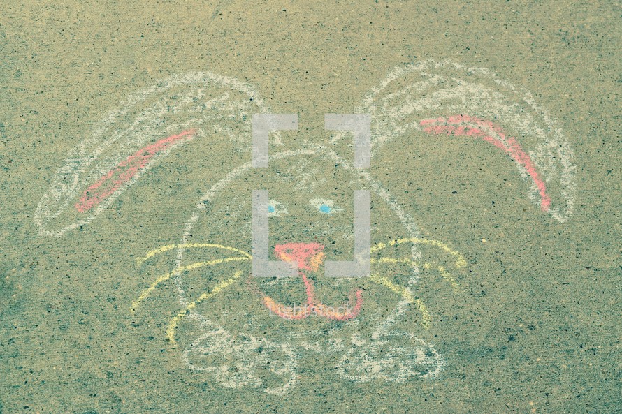 Easter bunny in sidewalk chalk 